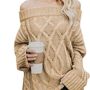 Off the Shoulder Cable Knit Sweat